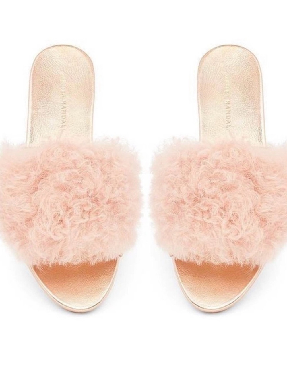 Loeffler Randall Rose Gold shearling fur Slide Sandals 7.5